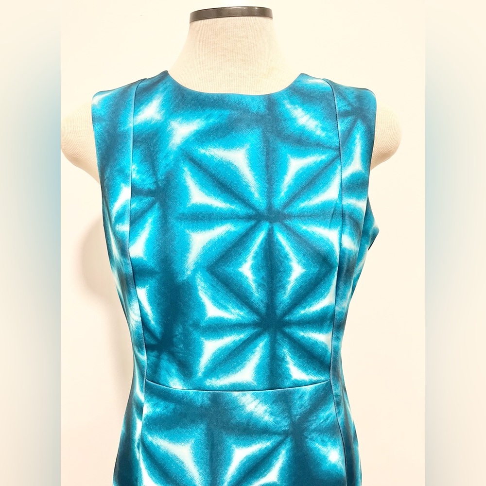 Calvin Klein Blue Geometric Midi Dress Sleeveless Tailored Stretchy size 10 - Picture 7 of 12